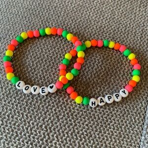 {Handmade} Colorful Bracelet Set with ‘Love’ and ‘Happy’